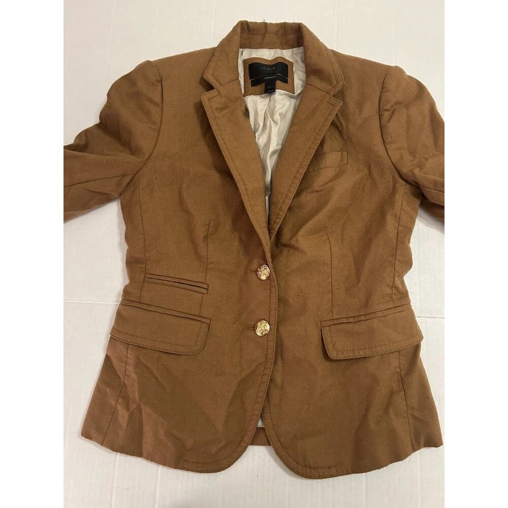 J.Crew Wool Schoolboy Blazer Women’s Sz‎ 00 Camel Brown Gold Buttons Short Lined - Picture 6 of 12